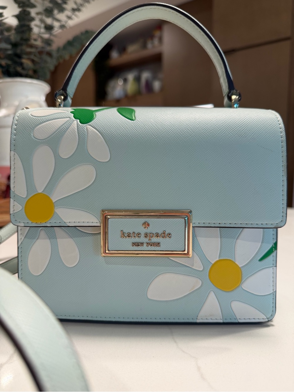kate spade Light Blue Daisy Appliqué Top-Handle Satchel